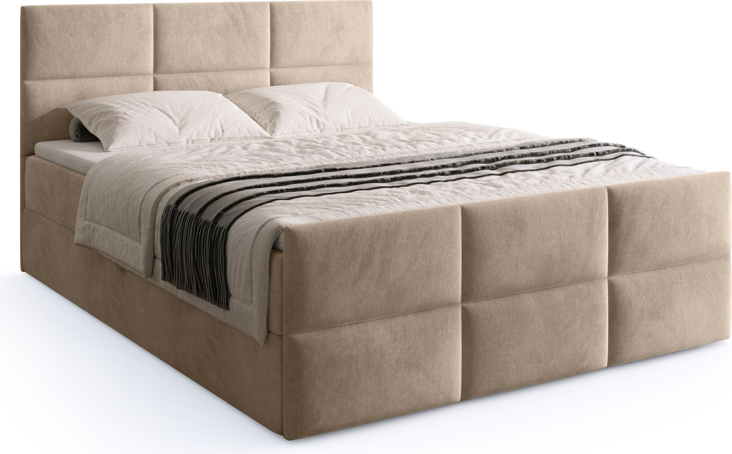 BOXSPRINGBETT Boston Duo Mit Bettkasten, Topper und Matratze Creme Paros 02 160x200 cm - Creme/Schwarz, Textil (160/200cm) - Bromarkt