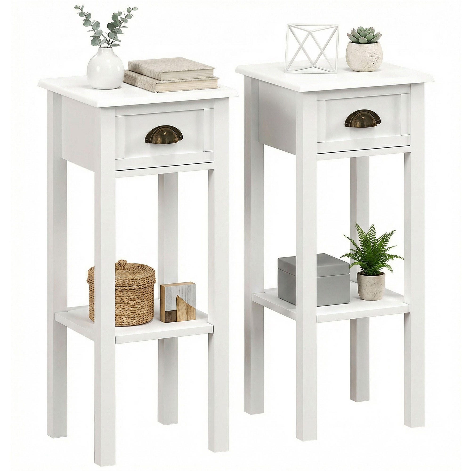 BEISTELLTISCH DE-15838 2er-Set mit Schublade Weiß - Weiß, Holzwerkstoff (30/30/75cm) - ComfortXL