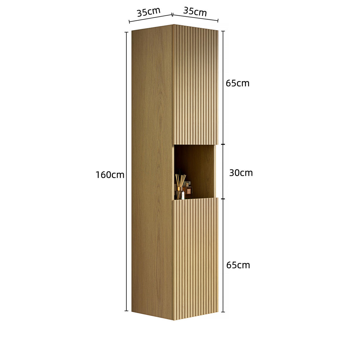 BADEZIMMERSCHRANK 160 cm Golden Oak mit 2 Türen und offenem Fach - Eichefarben, Holzwerkstoff (35/35/160cm) - Beauniv
