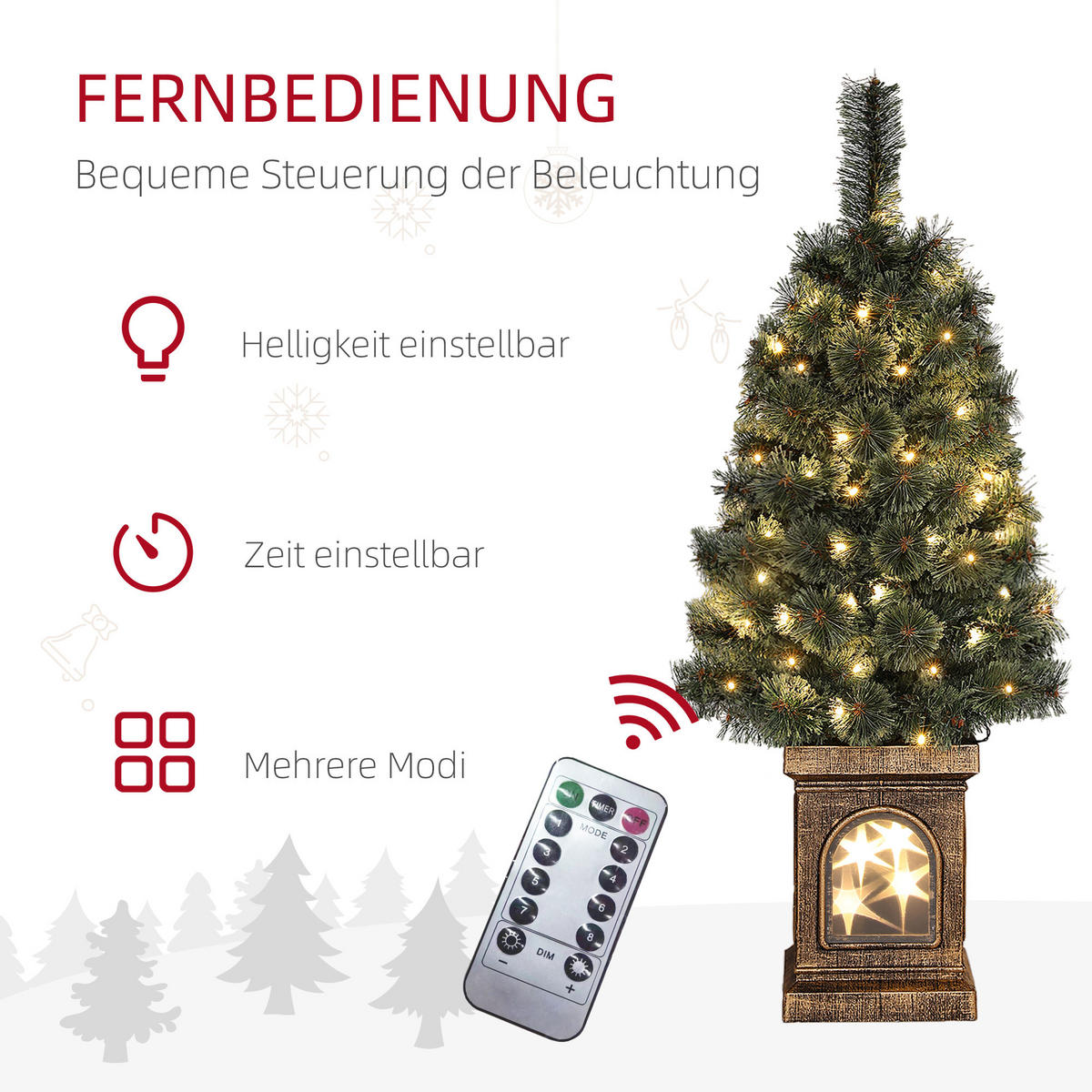 KÜNSTLICHER Weihnachtsbaum mit LED-Leuchten, 90 cm Christbaum mit Fernbedienung - Grün, Kunststoff (45/90cm) - HOMCOM