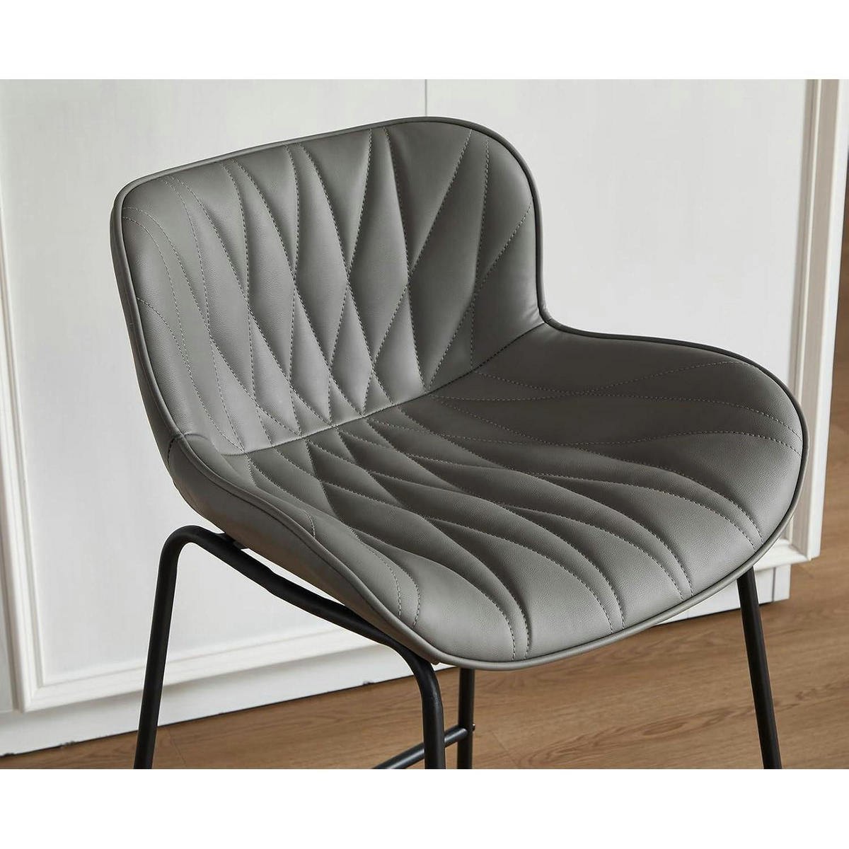 BARHOCKER 4er Set Steppdesign PU Kunstleder Grau - Grau, Kunststoff (52.6/87/52.5cm)