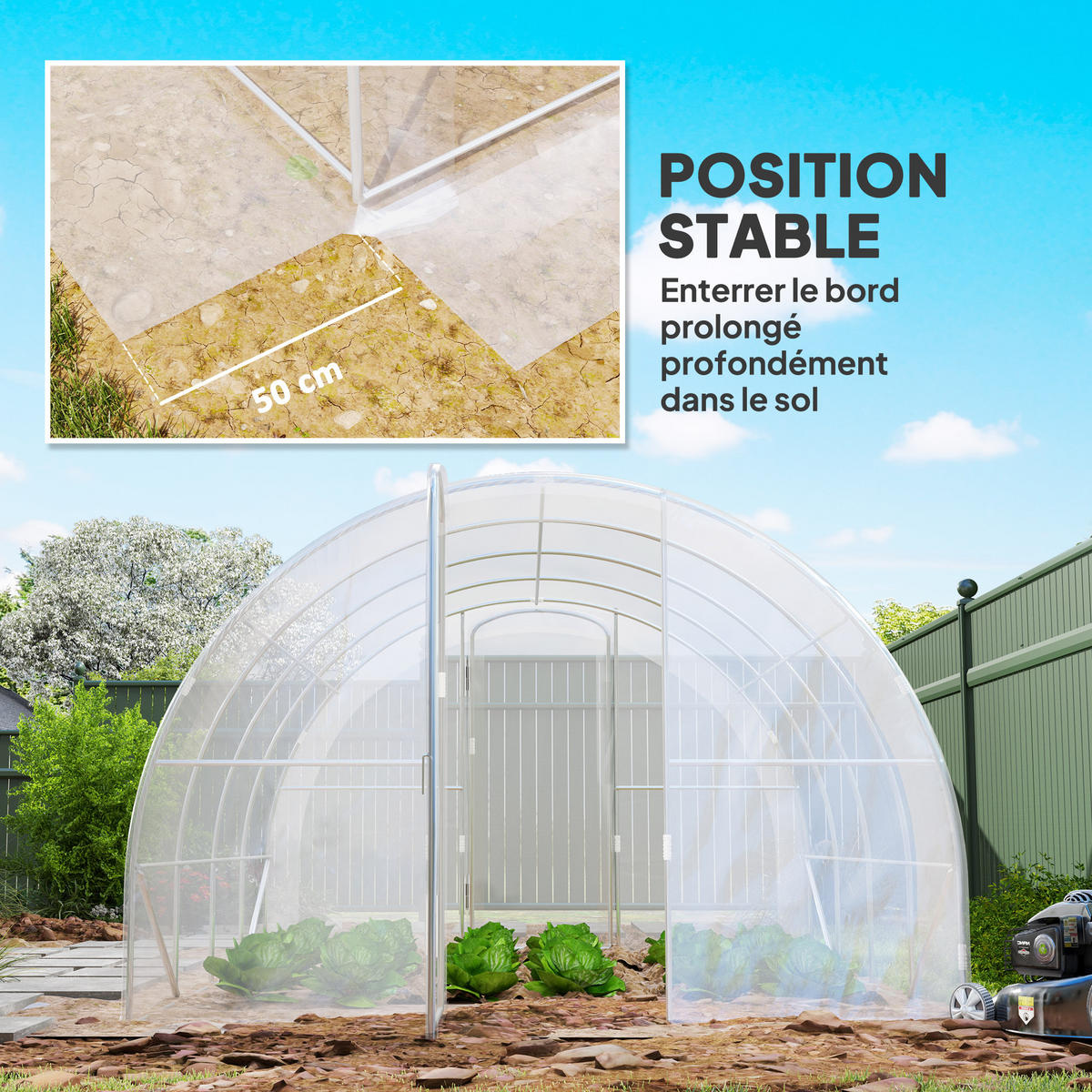 GEWÄCHSHAUS DE-12020 mit 2 Scharniertüren & PE-Bache Grün - Transparent, Kunststoff (295/195/395cm) - ComfortXL