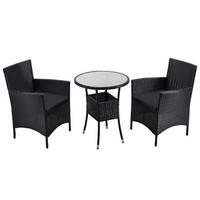 BALKON-SET Bayamo Polyrattan schwarz/dunkelgrau (3-tlg.) - Schwarz, Kunststoff - Juskys