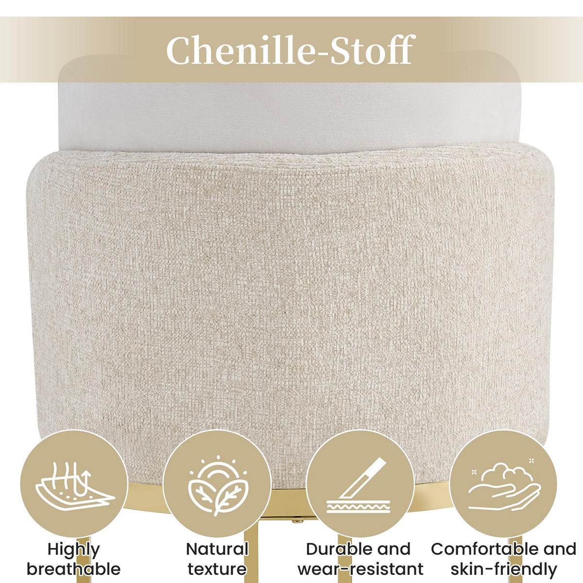 ESSZIMMERSTUHL 2er Set Chenille Beige Gold Modern - Beige, Textil (61.5/86/53.5cm) - FLIEKS