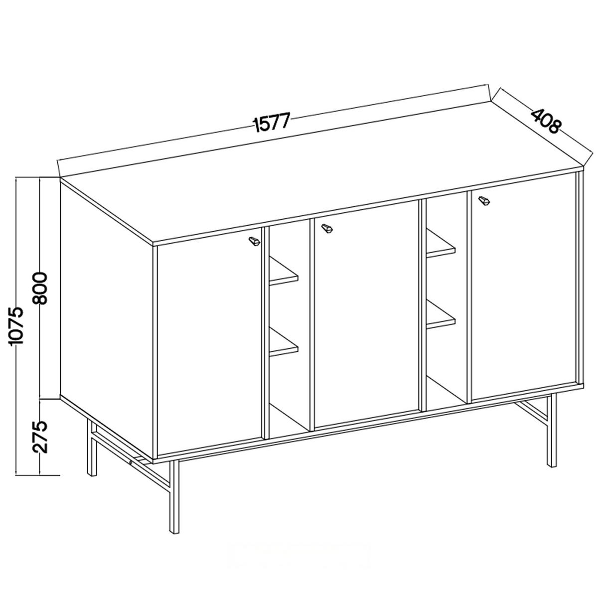 KOMMODE FLOREN, Creme/Gold - Creme, Holzwerkstoff/Metall (157.7/107.5/40.8cm) - KONSIMO®