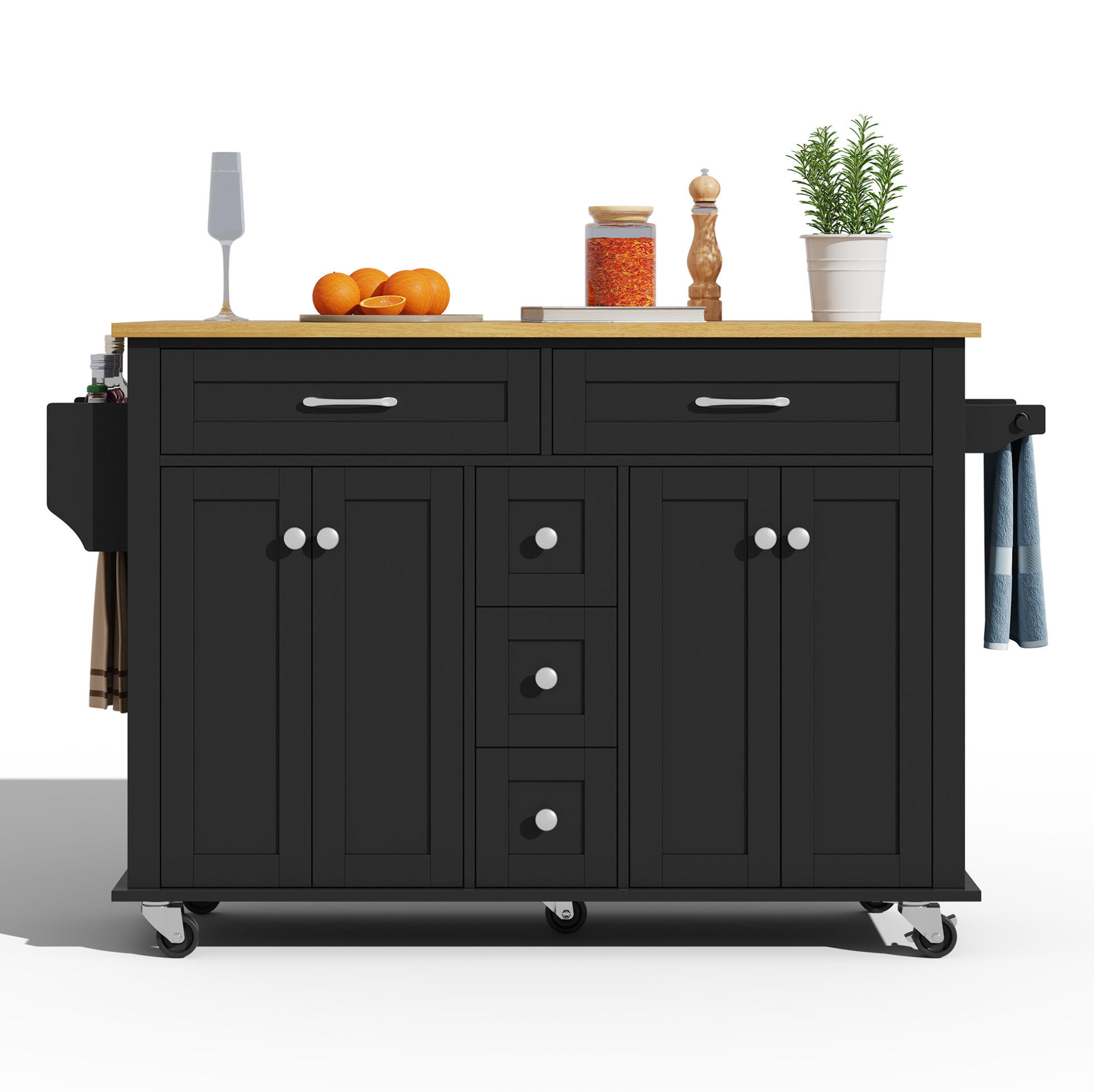 KÜCHENINSEL 140/40(65)/89 cm aus MDF mit ausklappbarer Arbeitsplatte Schwarz/Natur - Schwarz, Holzwerkstoff (140/89/65cm) - Modenvie