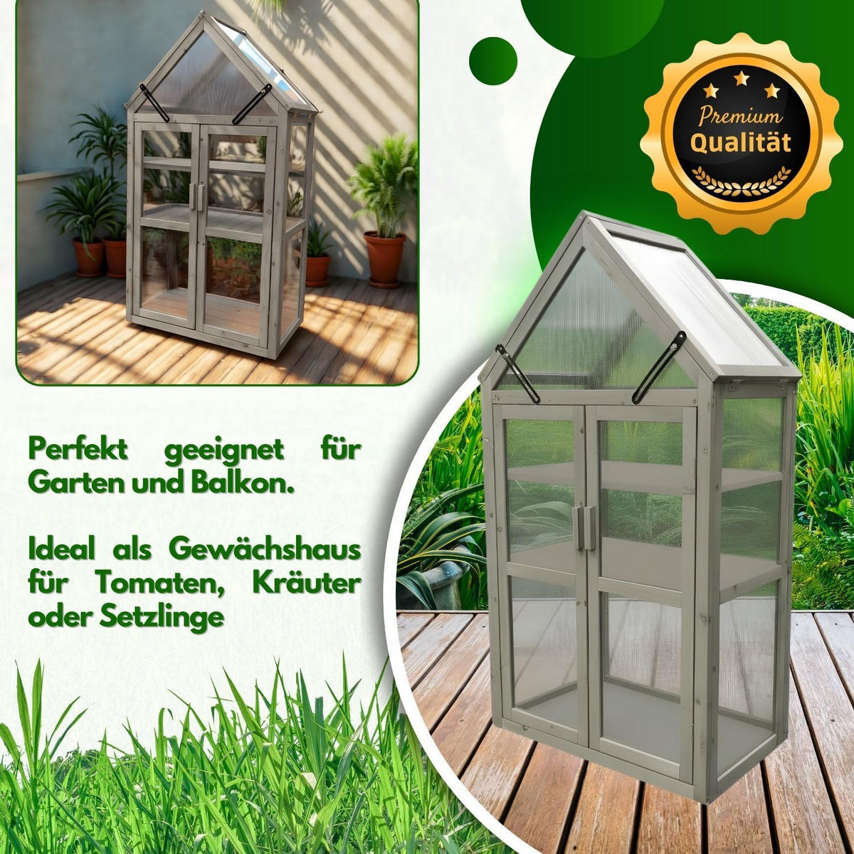 GEWÄCHSHAUS JAN Holz Farbe Grau 73/41/132 cm - Grau, Holz (40/132/70cm) - Coemo