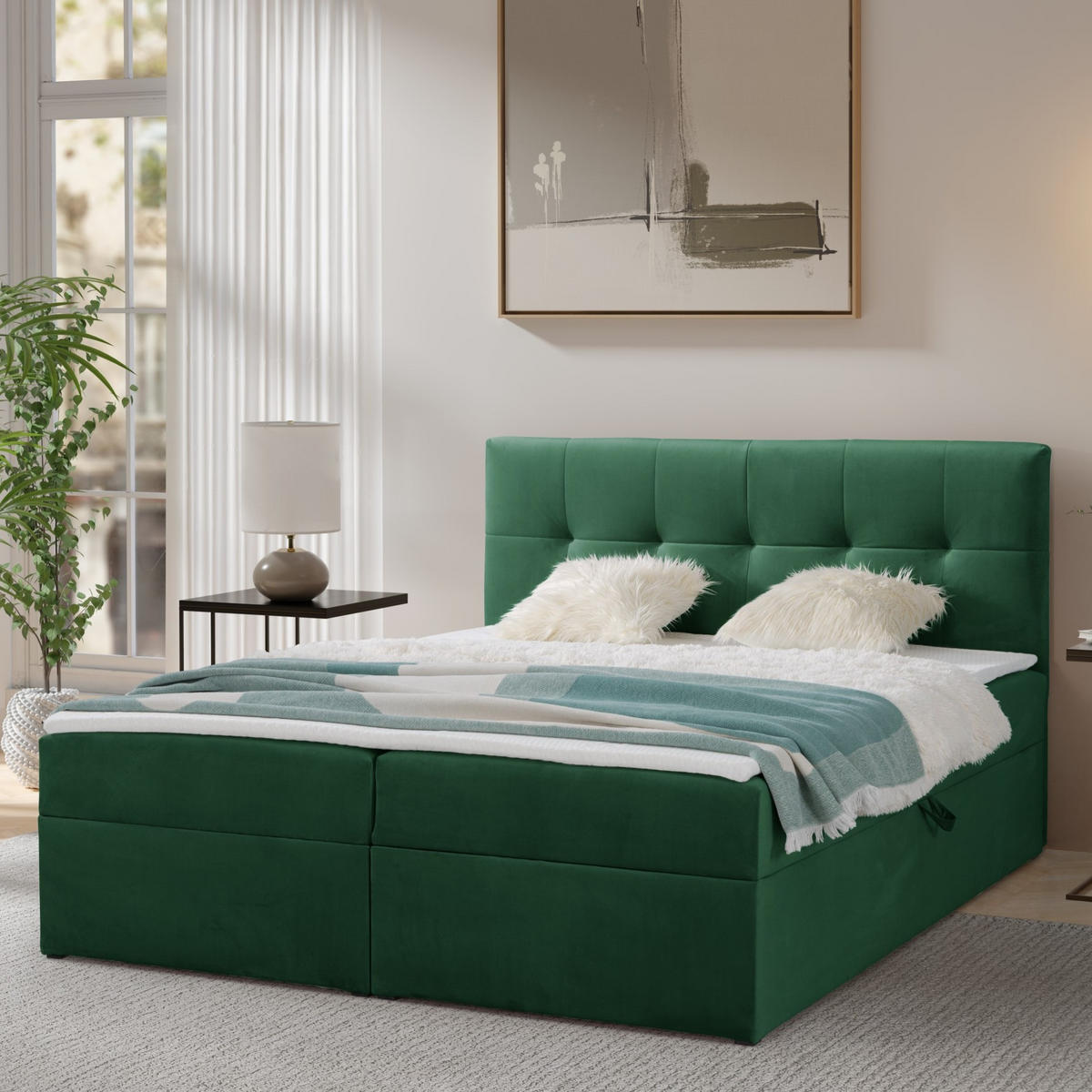 BOXBETT Toronto 140x200 Bonell-Matratze H3 und Topper - Silberfarben/Grün, Holz/Holzwerkstoff (140/200cm) - Ravio
