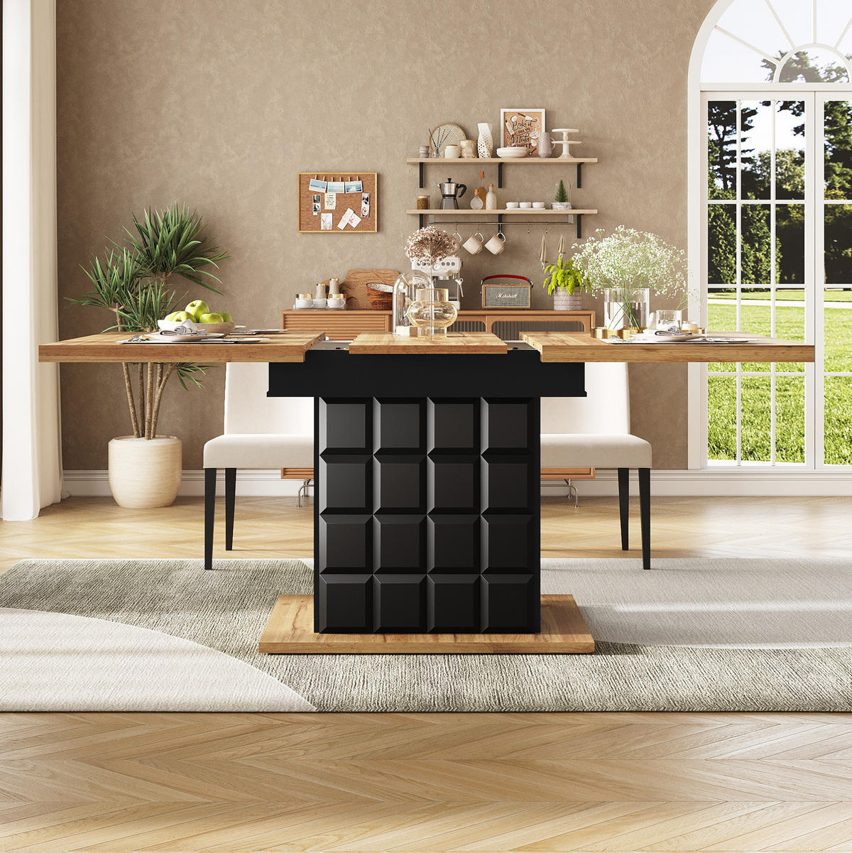 ESSTISCH ausziehbar 110-140 x 80 cm MDF Metall Black/Natural - Schwarz, Holzwerkstoff (140/80/75cm) - Meubliv