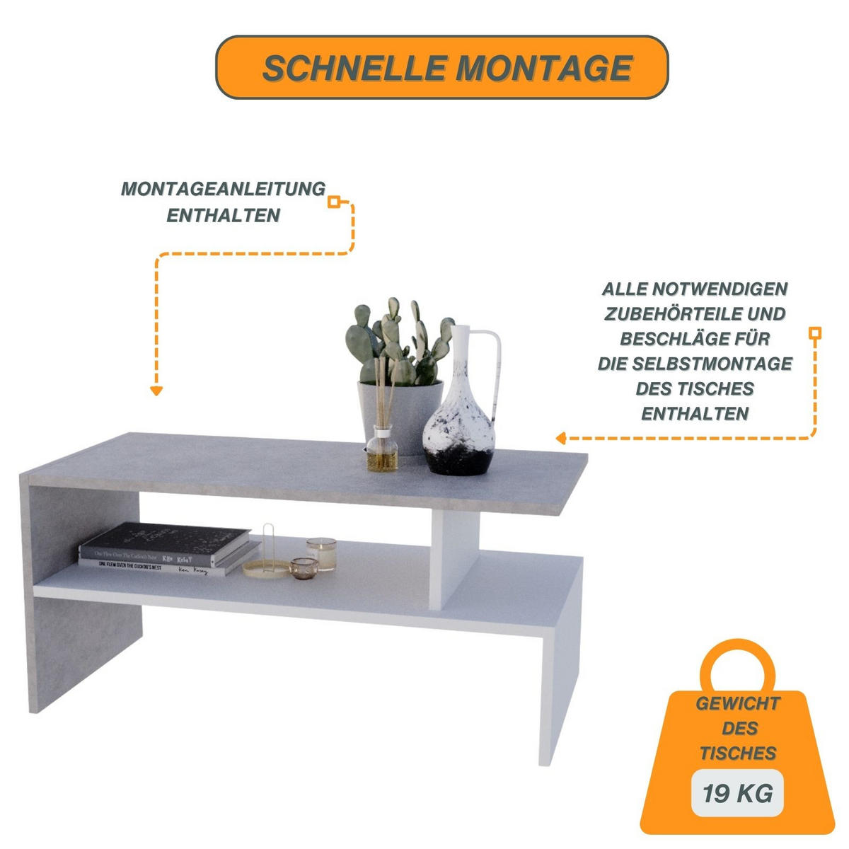 COUCHTISCH Jula_SK 50/45/93 - Weiß/Grau, Holzwerkstoff (93/50/45cm) - RAUMHIRSCH FURNITURE