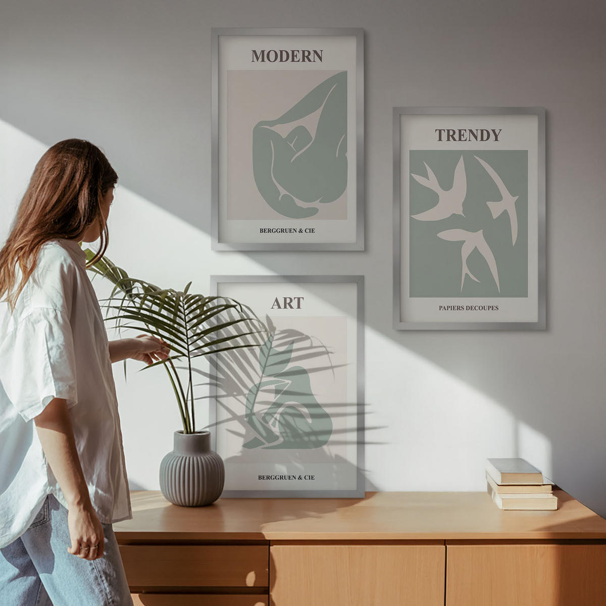WANDBILDER 3er Set - 40x60 cm Silberner Rahmen - Matisse abstrakte Figuren - Silberfarben, Kunststoff (40/60cm) - ArtPrintCave
