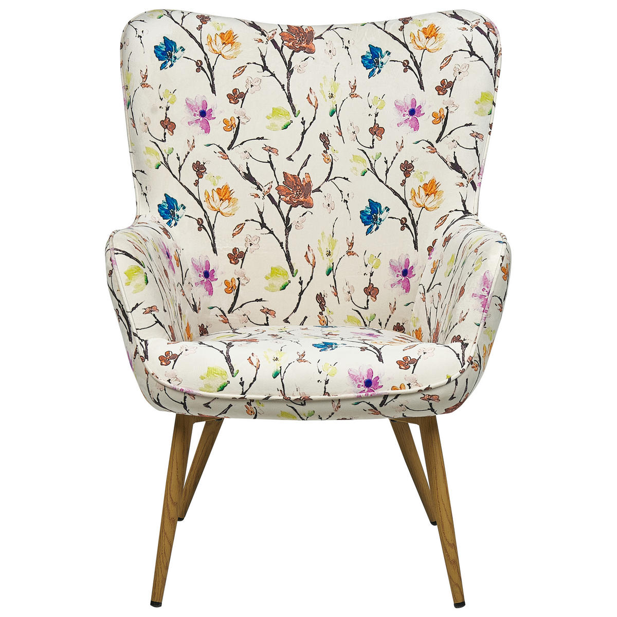 SESSEL Blumenmotiv Cremeweiß mit Hocker Vejle - Hellbraun/Multicolor, Textil (73/93/78cm) - Beliani