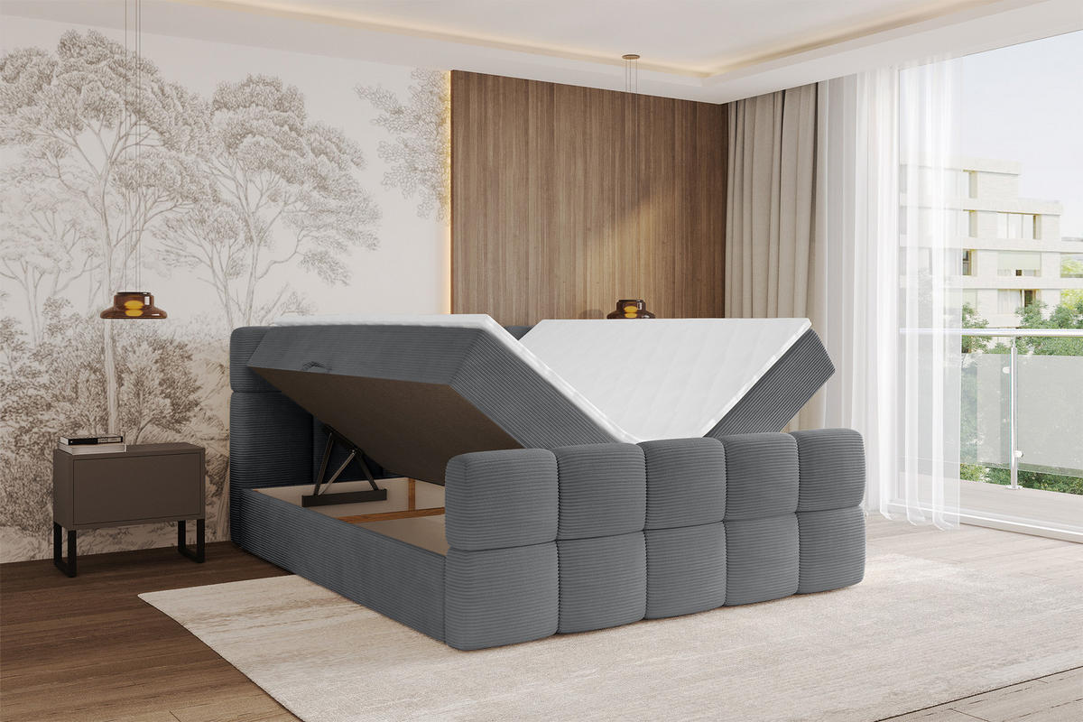BOXBETT mit Matratze H3 - FAMA-Z - 120x200 cm Dunkelgrau Poso - Taupe, Holzwerkstoff (120/200cm) - ALTDECOR