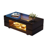 COUCHTISCH aus Spanplatte und gehärtetem Glas 100x50x35 cm in Schwarz mit LED - Schwarz, Holzwerkstoff (100/50/35cm) - Modfu