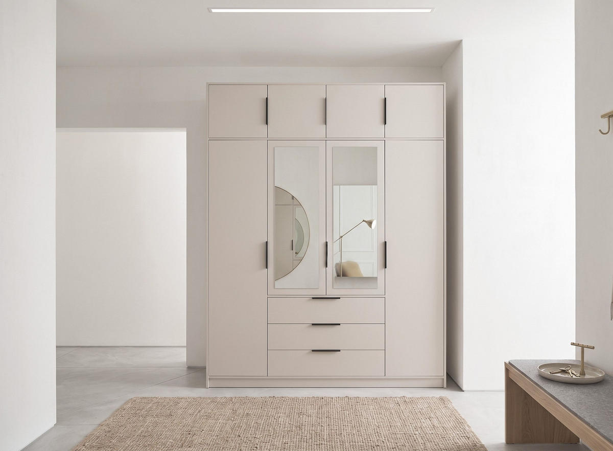 DREHTÜRENSCHRANK OBERON 196/200/57,5cm 4-türig mit Spiegel Kaschmir - Kaschmir, Holzwerkstoff (196/200/57.5cm) - MASSENO