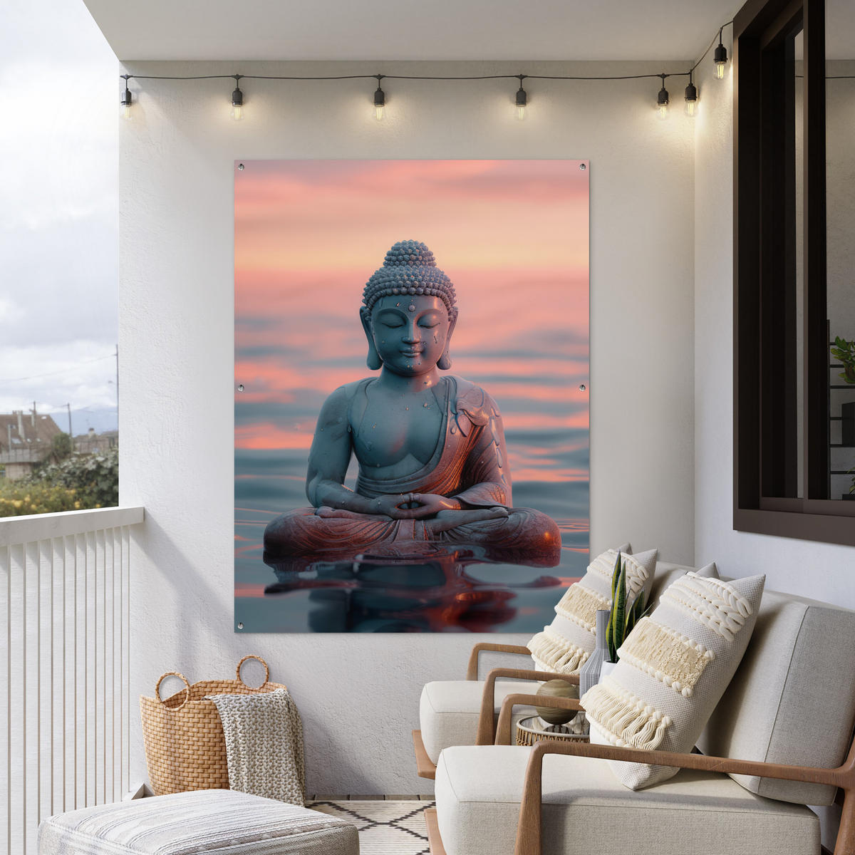 ZAHRADNÍ PLAKÁT Buddha - Socha - Buddha - Voda - Umění - Buddha 120x160 cm - šedohnědá, plast (120/160/0.2cm) - OnlyWow