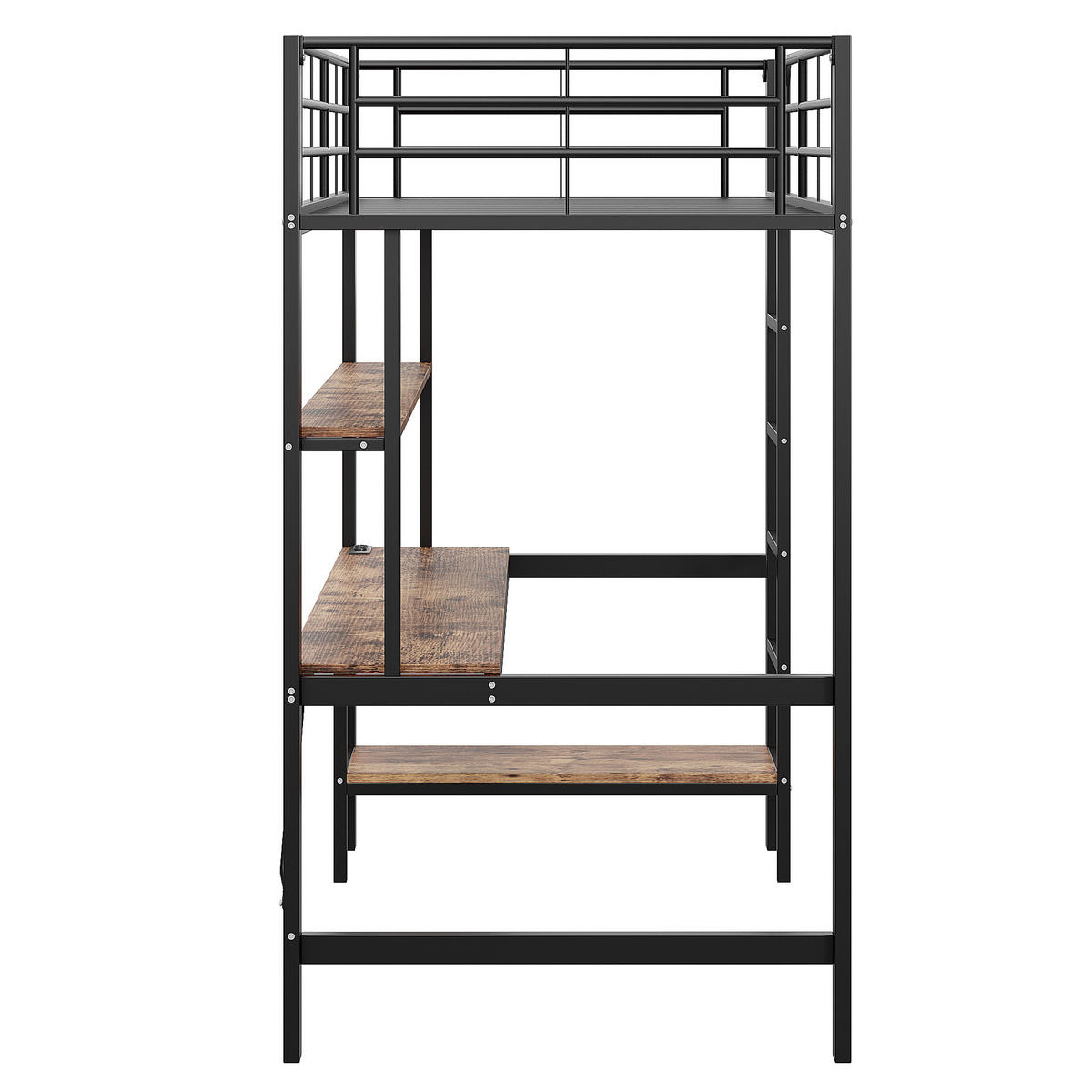 HOCHBETT 90x200cm Schwarz Metall LED-Licht Schreibtisch USB - Schwarz, Metall (90/200cm) - FLIEKS