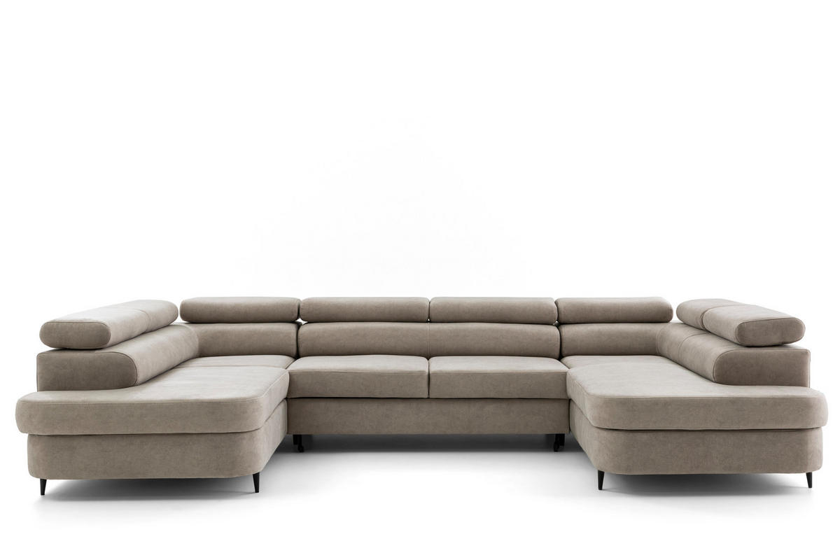ECKSOFA U-Form PRIAM U2 mit Schlaffunktion 126x270 Velours Creme - Chromfarben/Creme, Holz/Textil (350/91/203cm) - Muffo