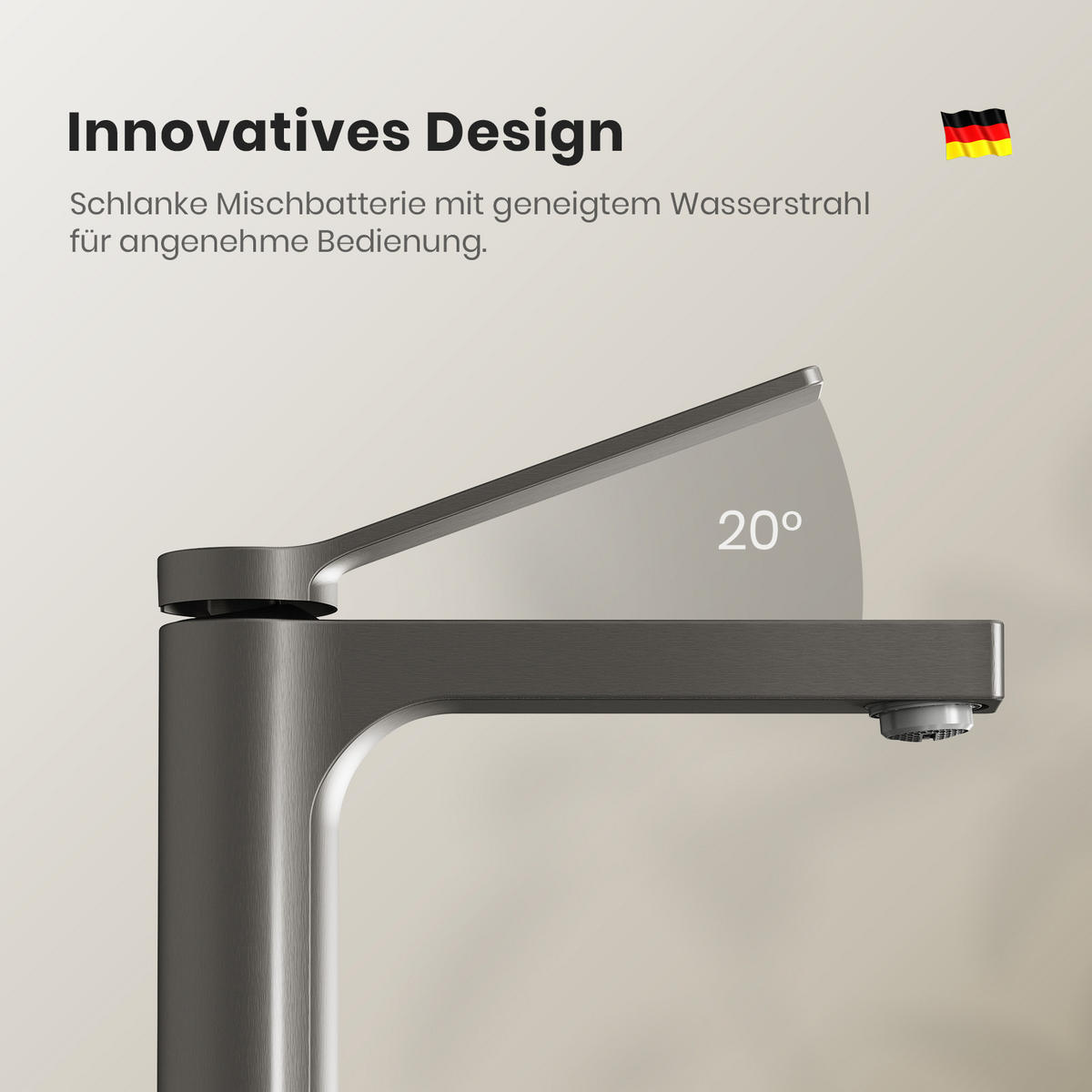 WASCHTISCHARMATUR mit Spulen-Zertifiziertem Filterelement Anthrazit Matt - Anthrazit, Metall (17.3/4.6/19.5cm) - EMKE