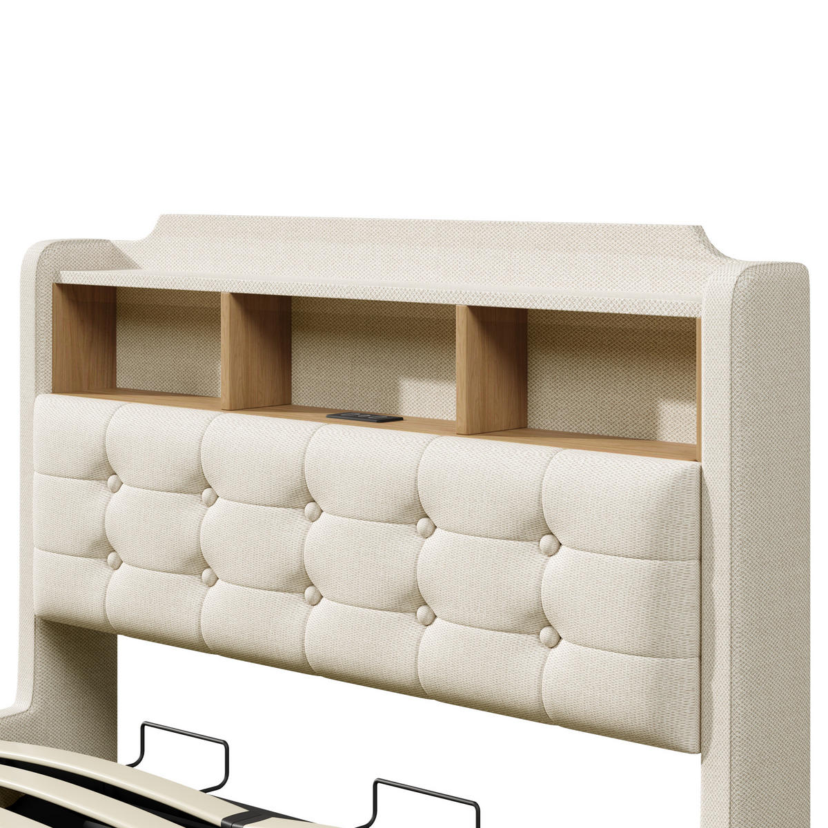 STAURAUMBETT 140/200 cm DE-04969, mit LED und Hydraulik in Beige - Beige, Holzwerkstoff/Metall (140/200cm) - ComfortXL