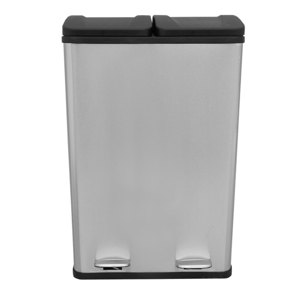 TRETMÜLLEIMER 60l Doppel Abfalleimer - Edelstahl - Alufarben, Metall (47/1/36cm) - Monstershop
