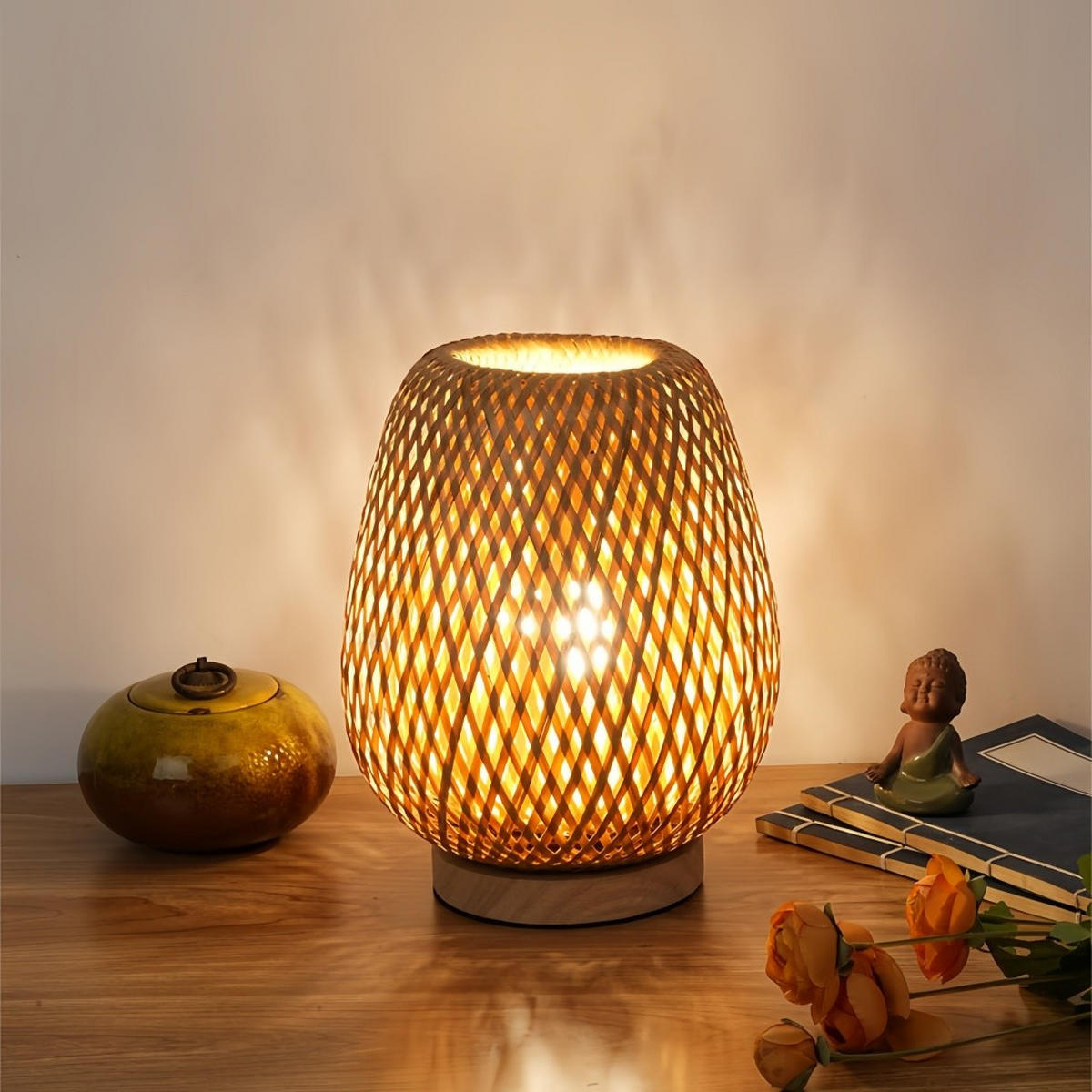 TISCHLEUCHTE Doppellagen Stoffschirm Holzfuß - Braun, Naturmaterialien (21/20/25cm) - Weltevree