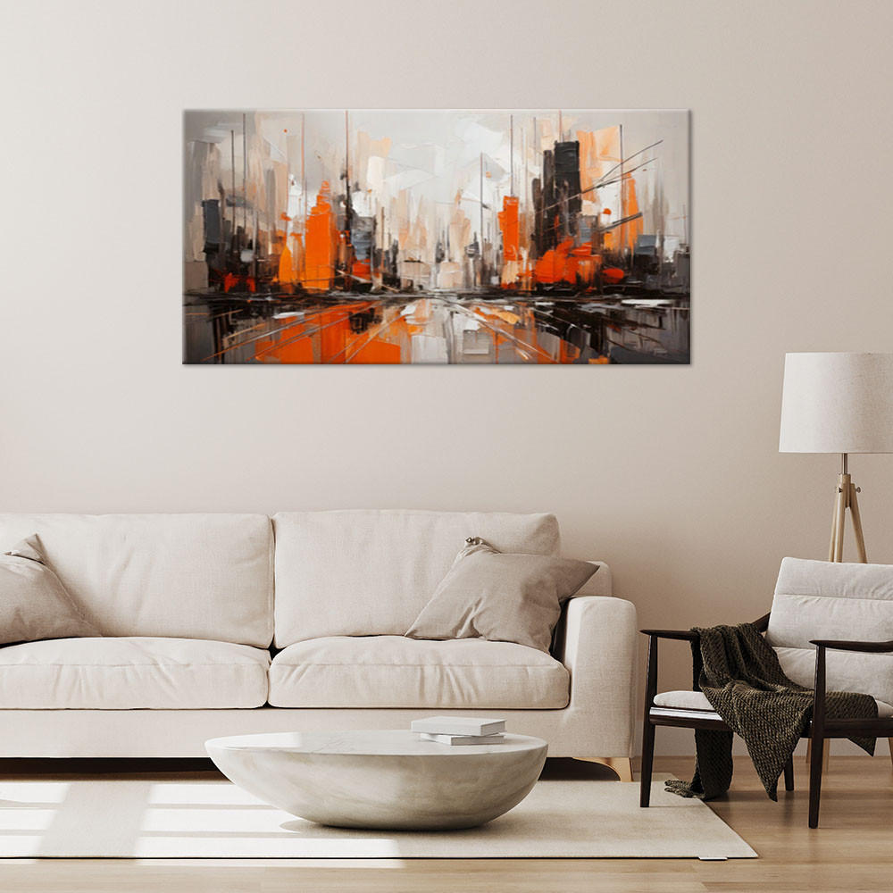 LEINWANDBILD Stadt Abstraktion Architektur 120x60cm - Orange, Textil (120/60cm) - Feeby