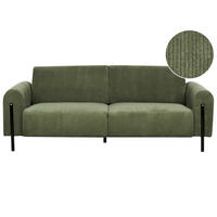 3-SITZER-SOFA Cord olivgrün Askim - Schwarz/Grün, Textil (207/87/89cm) - Beliani