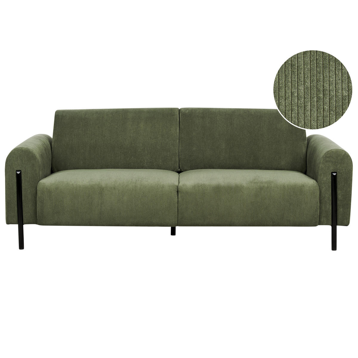 3-SITZER-SOFA Cord olivgrün Askim - Schwarz/Grün, Textil (207/87/89cm) - Beliani