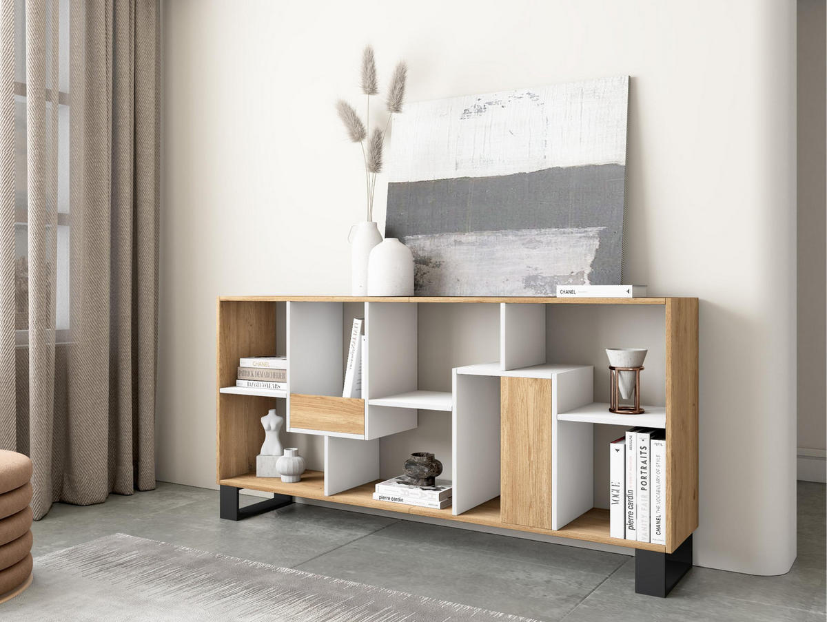 REGAL Bibliothek, Eiche und weiß, 67/31/174cm - Eichefarben/Weiß, Holzwerkstoff (67/174/31cm) - Skraut Home