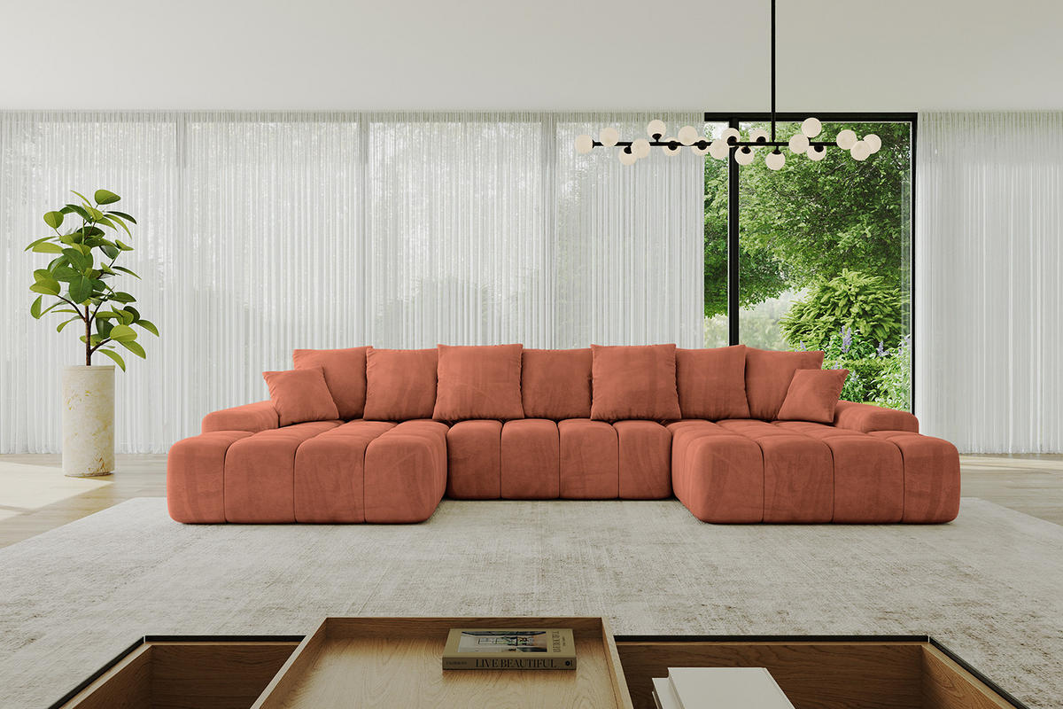 WOHNLANDSCHAFT ENSI-U - 353x164x88 cm Koralle - Koralle, Holzwerkstoff/Kunststoff (357/69/164cm) - ALTDECOR