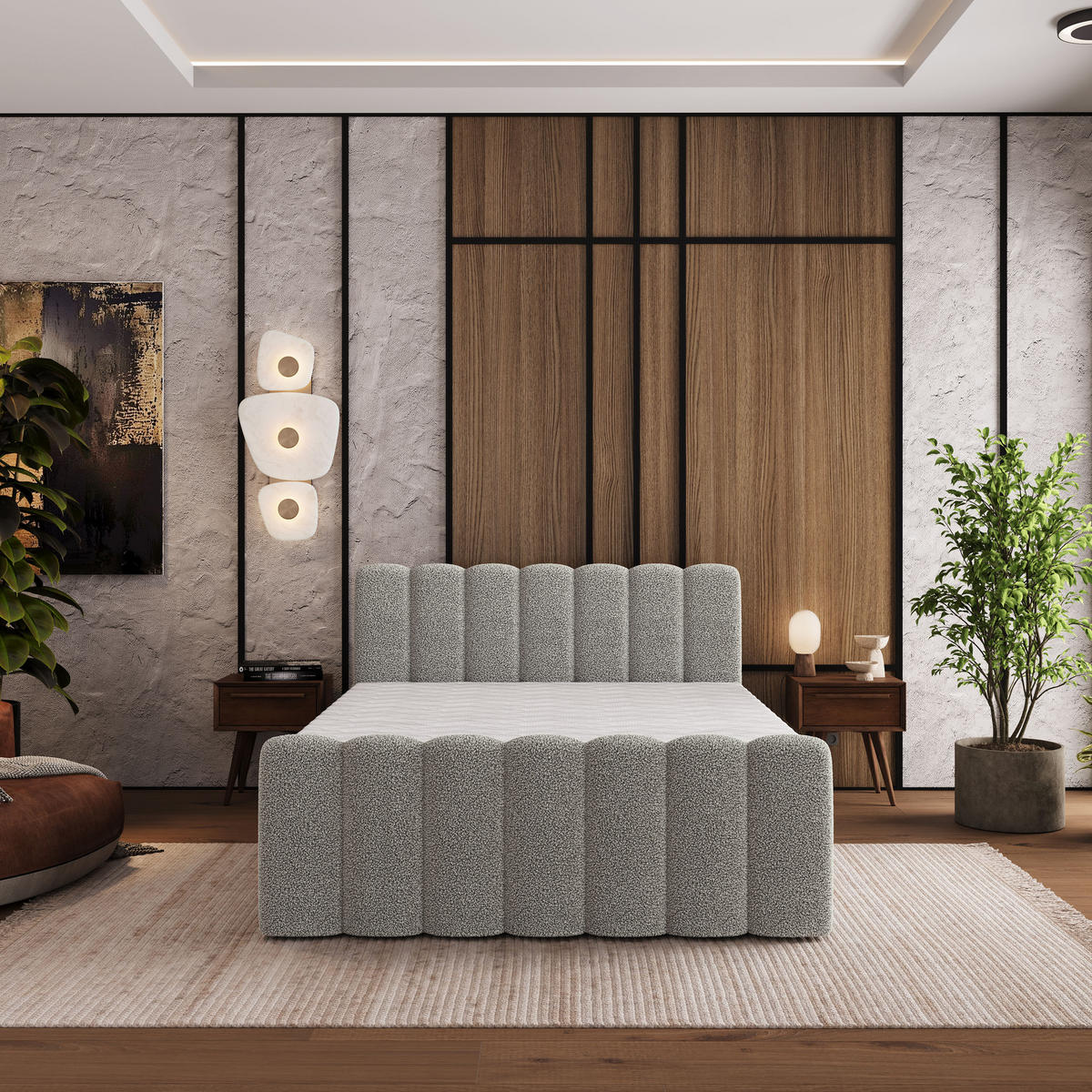 BOXBETT CELLA 180x200 cm mit Matratze und Topper - Hellgrau - Hellgrau, Holz (180/200cm) - MASSENO