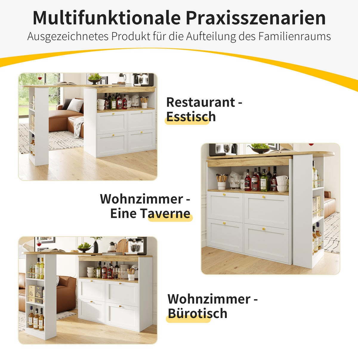 STEHTISCH / Bartisch 138/39/104 cm in Weiß mit 4 Schubladen und Drehregal - Weiß, Holzwerkstoff (39/105/102cm) - BEAOK
