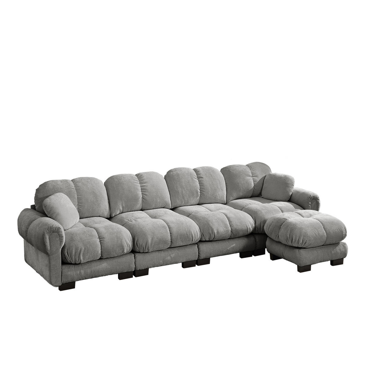 SOFA mit L-Form Chenille Hellgrau - Hellgrau, Holz (149/330cm) - Meubliv