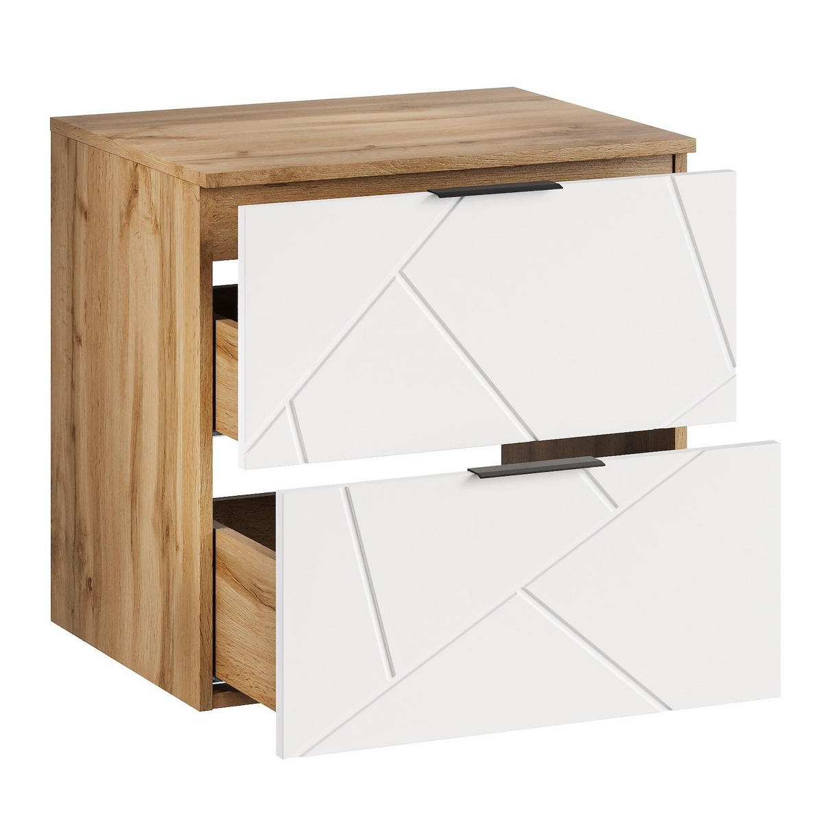 WASCHBECKENUNTERSCHRANK Manello 2 Schubladen Eiche mit Matt Weiß - 60 x 46 x 58 cm - Eichefarben/Weiß, Holz (60/58/46cm) - Badplaats