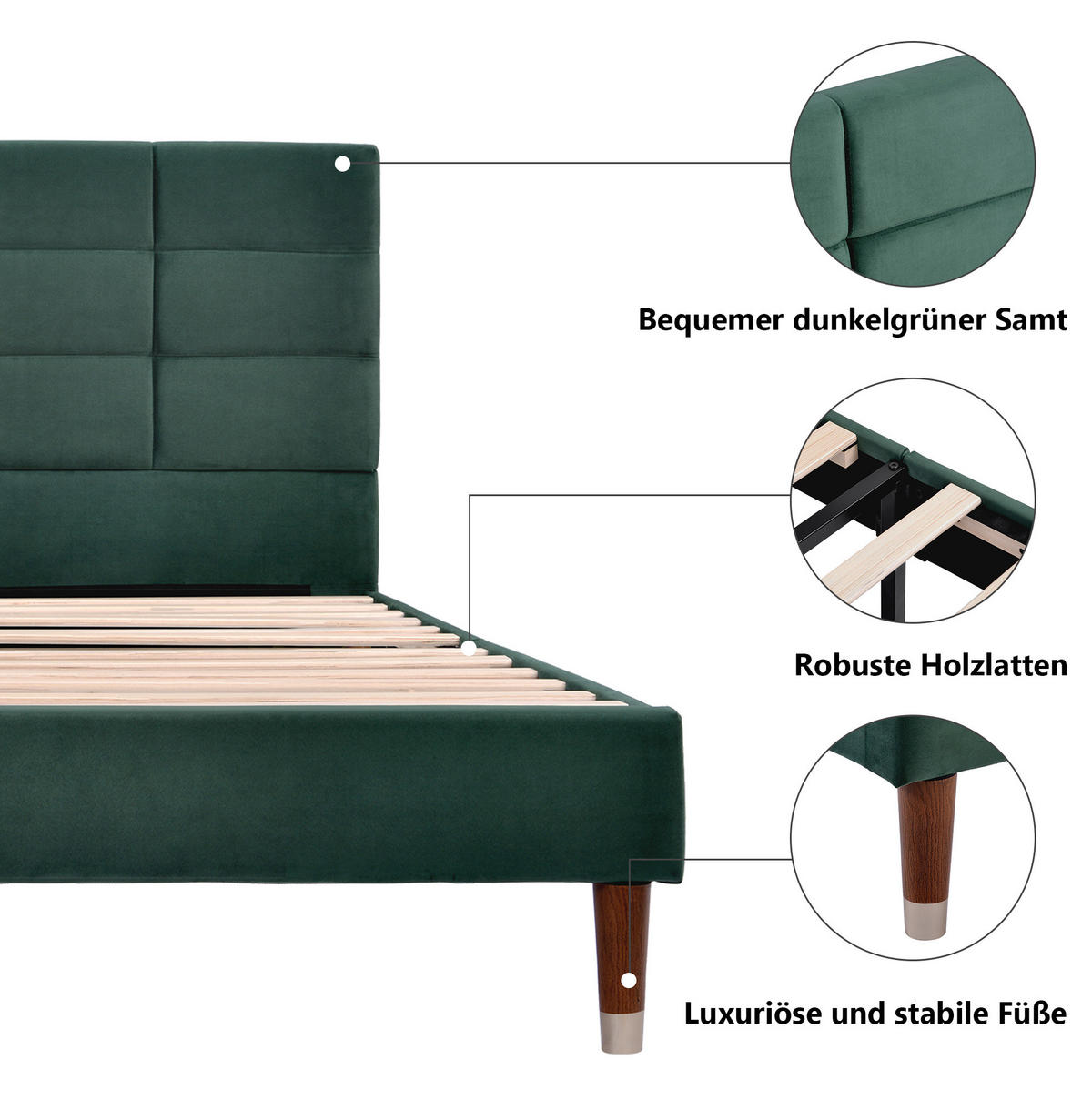 POLSTERBETT 140/200 cm Grün aus Samt mit Lattenrost - Grün, Textil (140/200cm) - OKMYHOME