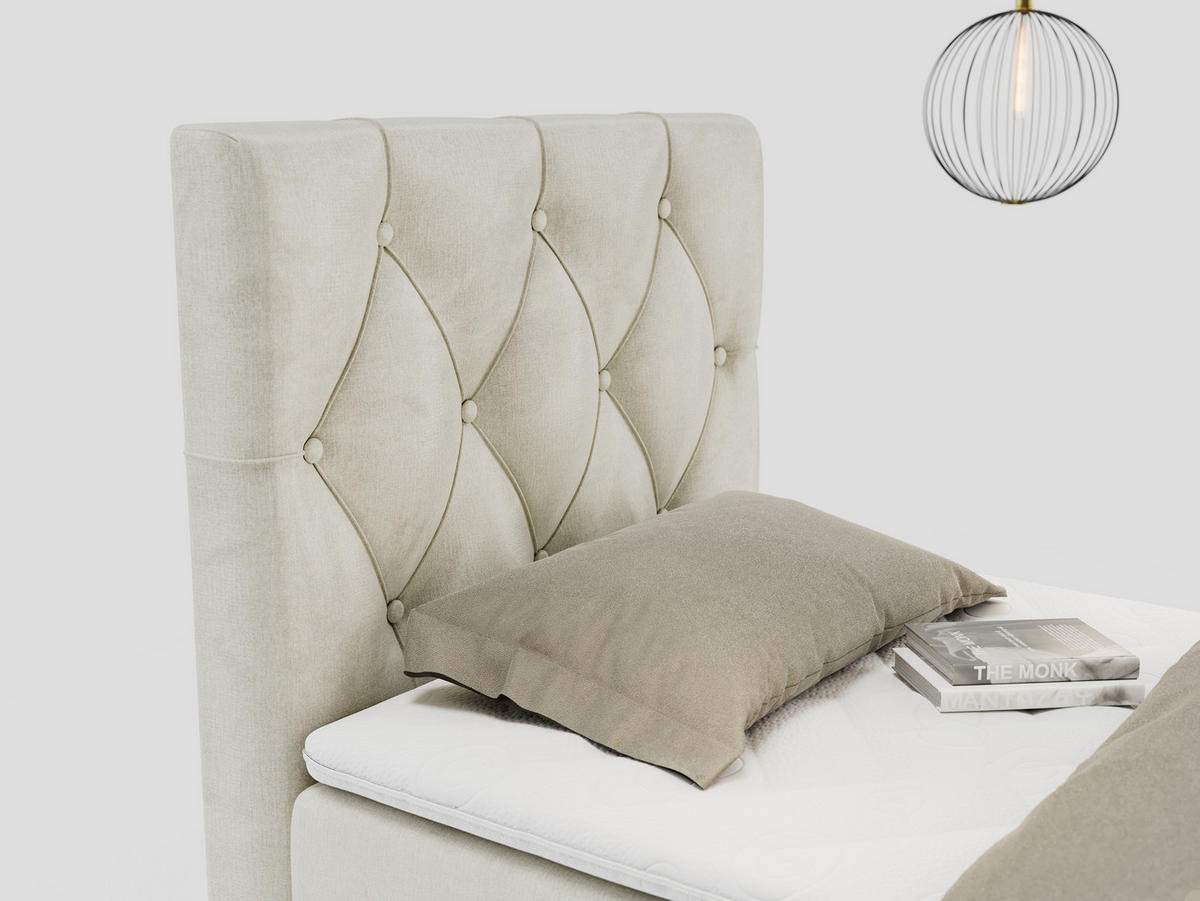 BOXBETT ALDA 90/200 Beige Velvet - H3 - Links Seite - Beige, Holz/Textil (90/200cm) - MKS