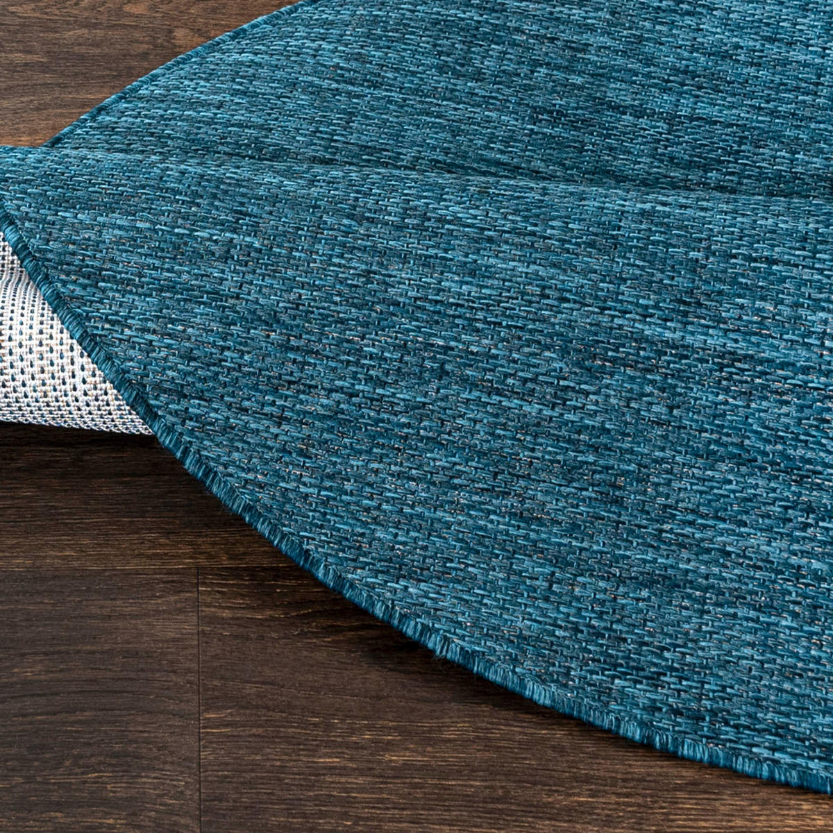 TEPPICH Blau In-Outdoor Einfarbig - Rund, Kurzflor, Modern, Minimalistisch - 240 x 240 cm - Türkis/Blau, Textil (240/240cm) - Mazovia
