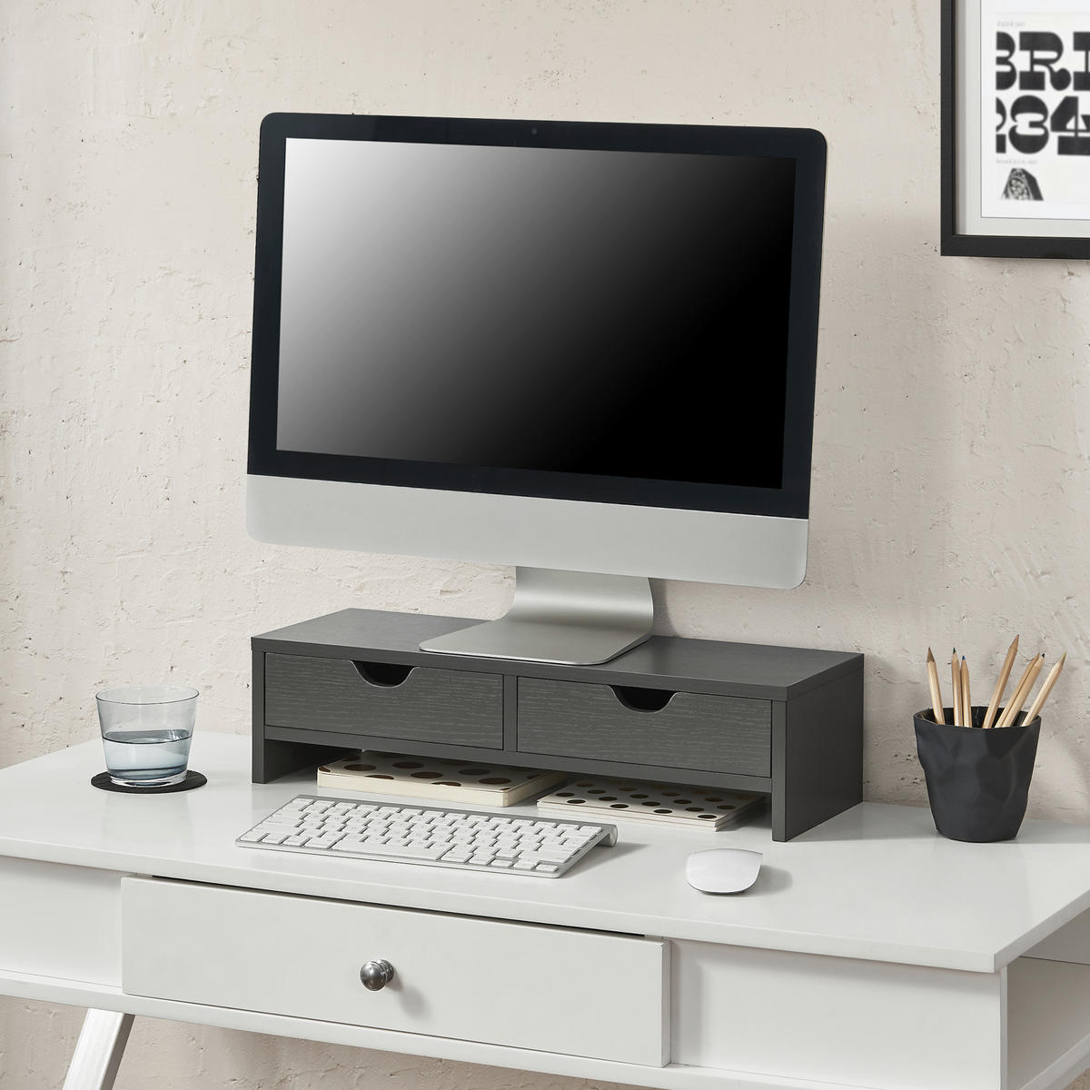 MONITORSTÄNDER Mänttä - Dunkelgrau, Holzwerkstoff (18/50/13cm) - [en.casa]