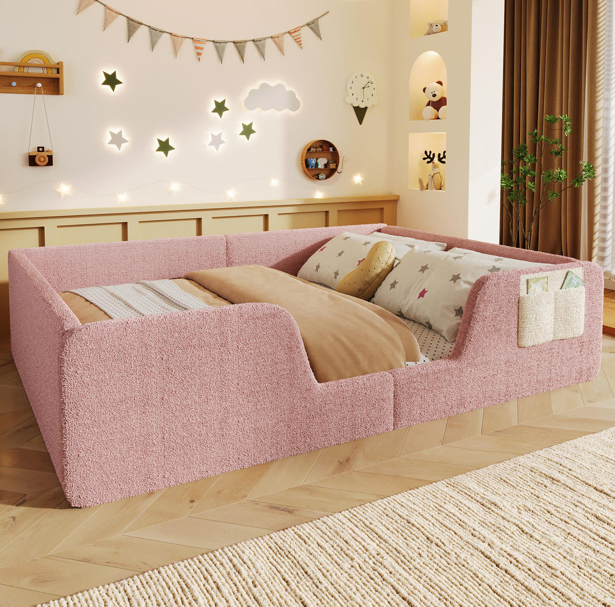 POLSTERBETT mit abnehmbaren Seitengittern 140x190 cm Samt Rosa - Pink, Metall (90/190cm) - Beauniv