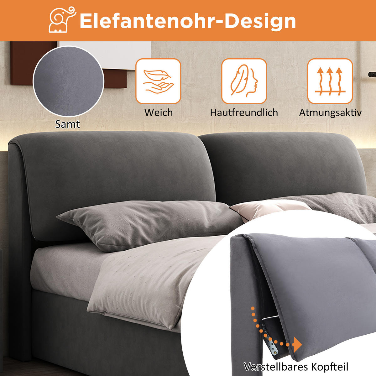 POLSTERBETT 160x200cm Grau Mit Hydraulik & 3 Schubladen - Grau, Textil - FLIEKS