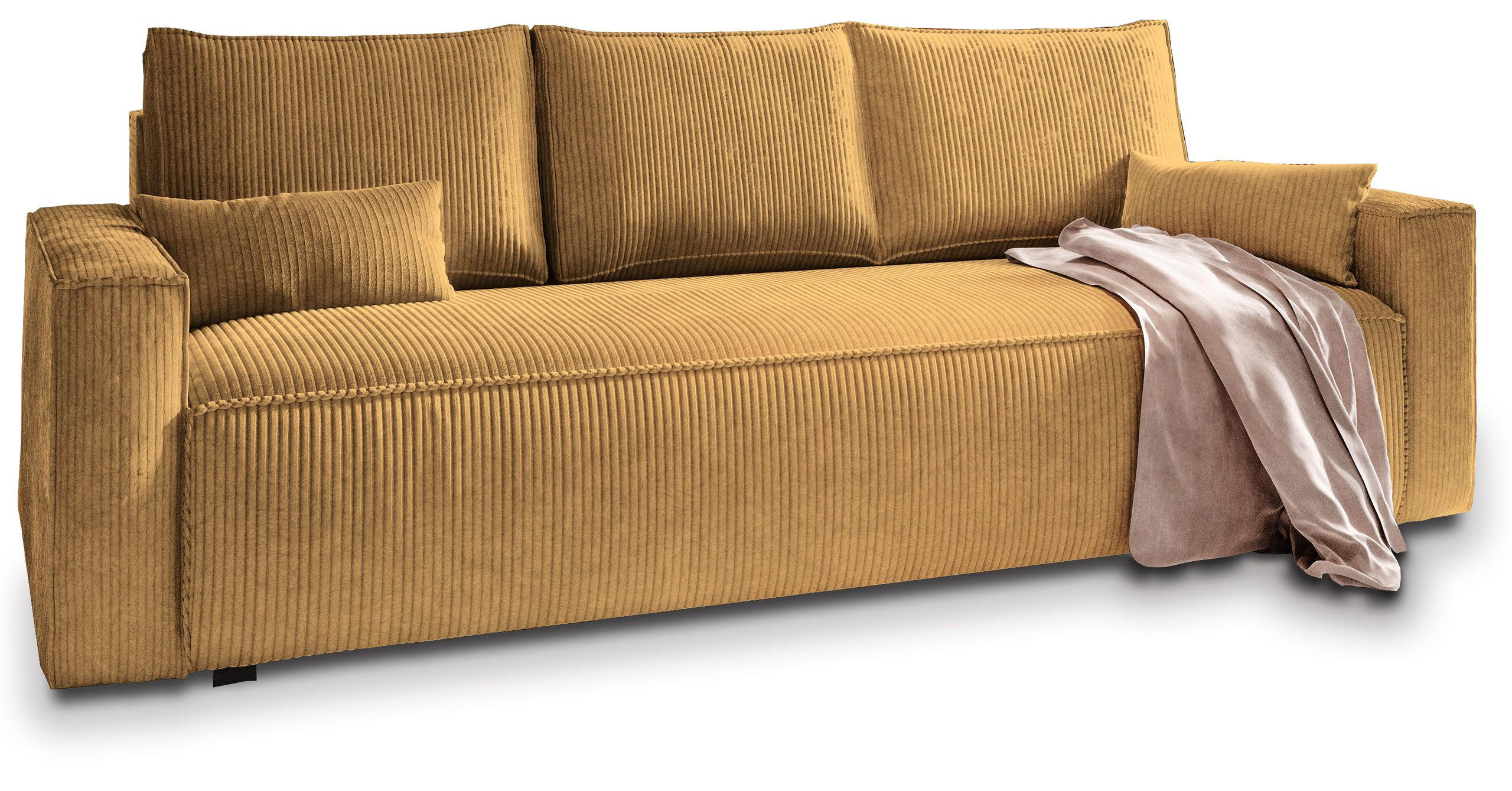 BETTSOFA MENI Gelb Kordstoff mit Schlaffunktion - Gelb, Textil (232/83/87cm) - MASSENO