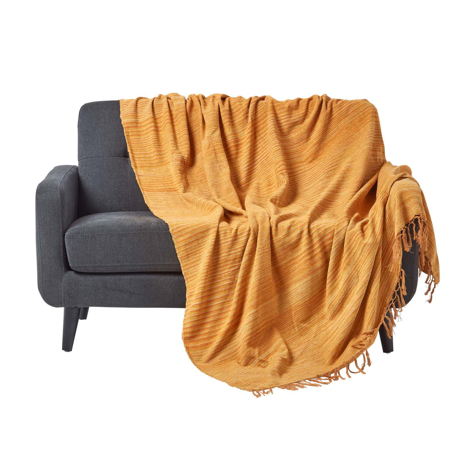 WOHNDECKE Chenille 220/240 cm, 100% Baumwolle gestreift - Dunkelorange, Textil (220/240cm) - Homescapes
