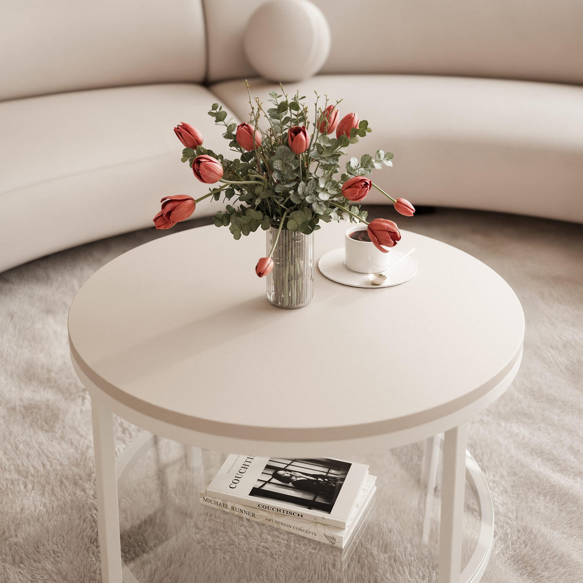 COUCHTISCH CANDY 60/42 cm runden, Weiß / Kaschmir - Kaschmir/Weiß, Metall (60/60/42cm) - Idohome