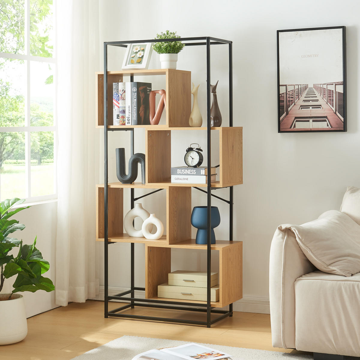 BÜCHERREGAL Rennebu - Eichefarben/Schwarz, Holzwerkstoff/Metall (80/160/33cm) - [en.casa]