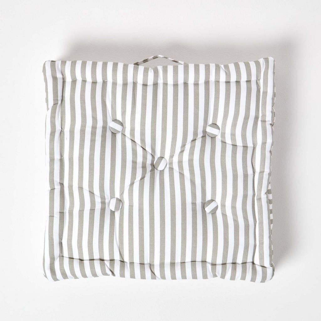 Thumbnail - Homescapes Sitzkissen, Grau, Textil, Gestreift, Füllung: Polyester, Quadratisch, 50x10x50 cm, Oeko-Tex® Standard 100, Wo...