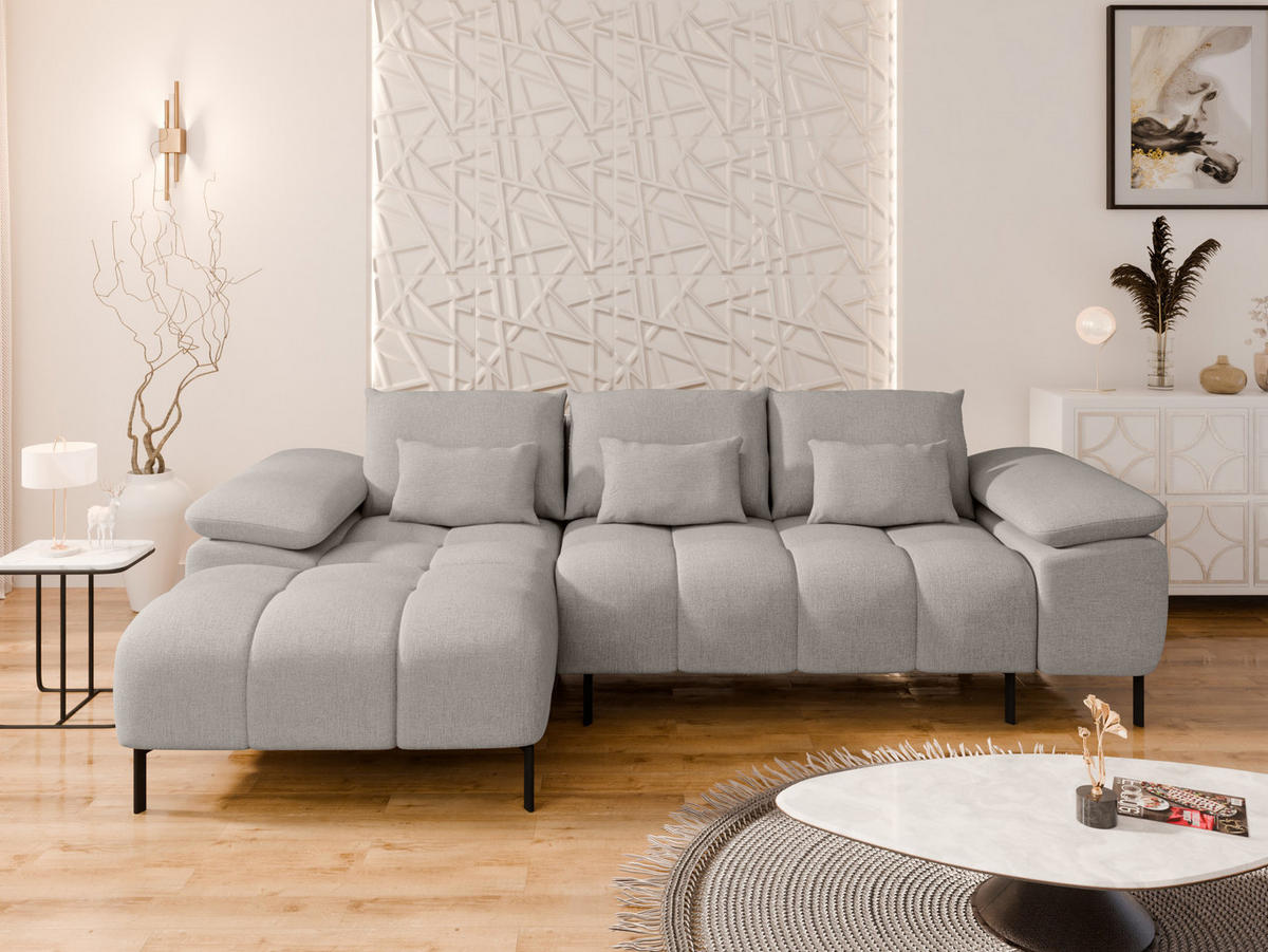 ECKSCHLAFSOFA 4-Sitzer DOLUS – Modernes Ecksofa mit Schlaffunktion Links montierbar , Hellgrau - Hellgrau, Holz (141/277cm) - Panda Möbel