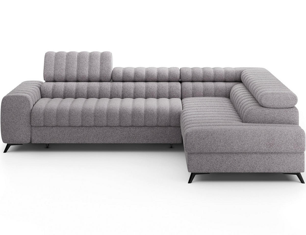 KANEDO Ecksofa mit Schlaffunktion und Bettkasten – Modernes Designsofa, verstellbare Kopfstützen, Metallfüße - Grau, Kunststoff (269/86cm) - Wohnideebilder