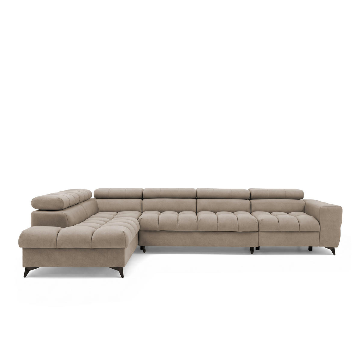 ECKSOFA PUDDING MAXI L Links mit Schlaffunktion 125x195 Velours Beige - Beige/Schwarz, Holz/Textil (203/350cm) - Muffo