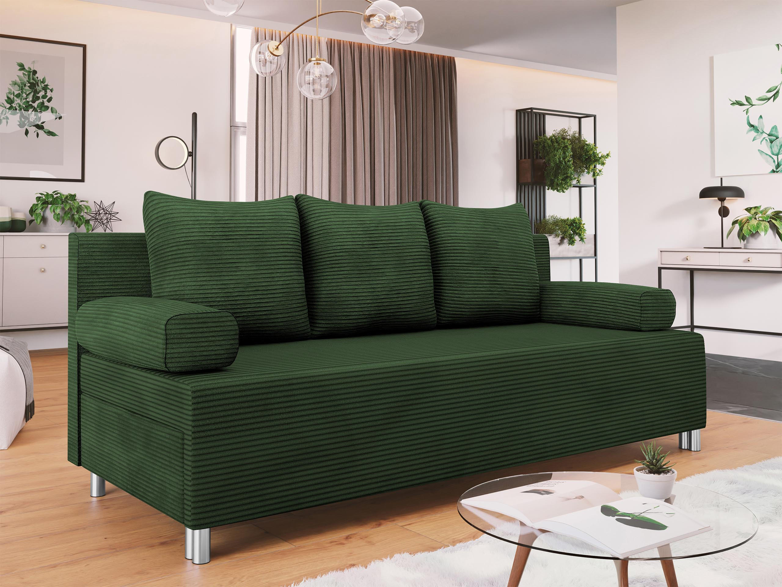 SCHLAFSOFA Dover Cord - Chromfarben/Grün, Holz/Kunststoff (192/86/80cm) - MIRJAN24